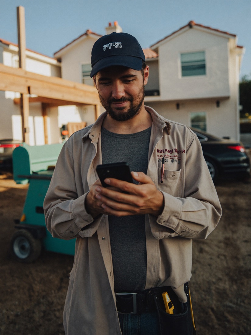 A contractor checking a job on the Brivium app at a jobsite
